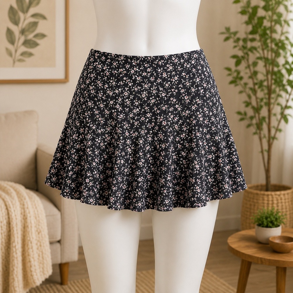 NWT Lush‎ Mini Skirt Womens M Black Floral Ruffle Tiered LS30679C-003